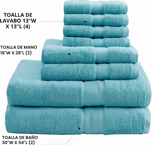 Vista 4 de Madison Park Juego de 8 toallas de baño de 800 GSM, 100% algodón, color Aqua