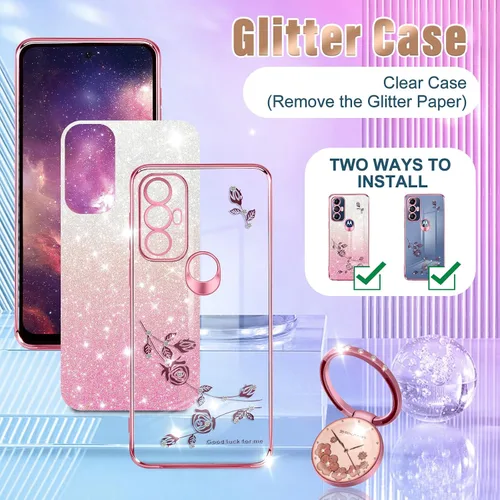 Vista 4 de Likiyami Funda 3 en 1 para Motorola Moto G Play 2023, Moto G Pure, Moto G Power 2022 – Funda femenina con purpurina para mujeres y niñas, bonito