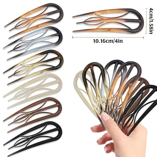 Vista 2 de 6 piezas de horquillas francesas, horquilla de cabello en forma de U estilo retro con dientes internos, horquillas francesas para el cabello