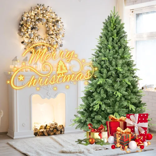 Vista 8 de Árbol de Navidad artificial sin luz de 6 pies, árbol de Navidad de abeto verde festivo con 1296 puntas de rama, árbol de Navidad realista de abeto