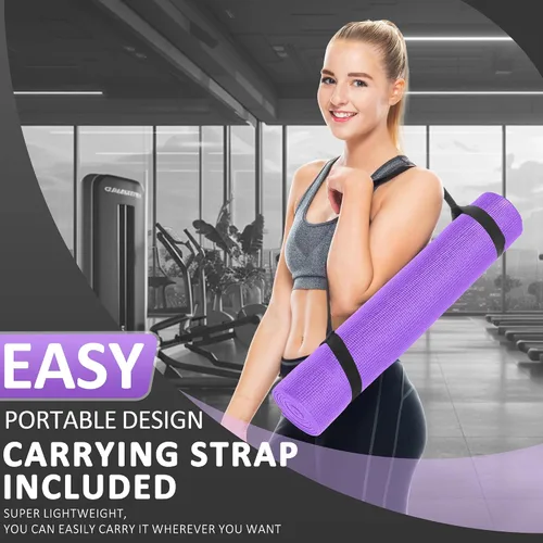 Vista 5 de Signature Fitness - Tapete de yoga multiusos de 0.25 pulgadas de grosor, alta densidad, sin desgarros, con correa y características ligeras para uso