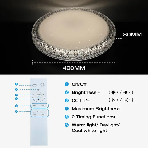 Vista 3 de OOWOLF Lámpara de techo LED, 40 W, 15.4 pulgadas, luz de techo regulable, brillo ajustable, lámpara de techo moderna cerca de luces de techo