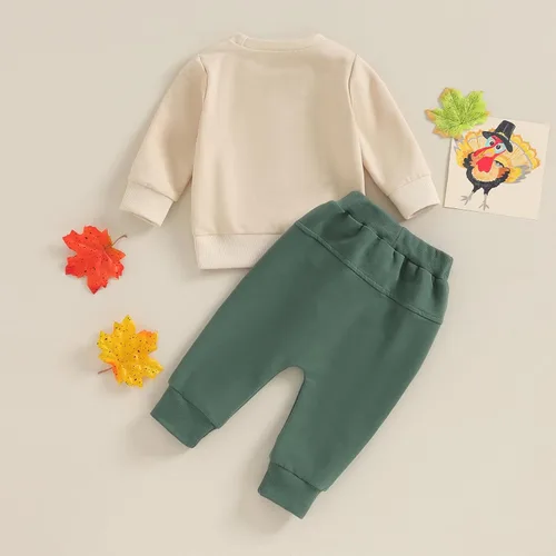 Vista 3 de Ropa de otoño e invierno para bebés y niños pequeños, sudadera con cuello redondo, sudadera con cuello redondo y pantalón largo, 2 piezas