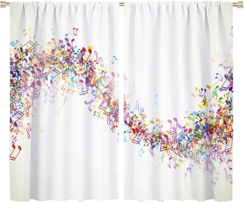 Vista 55 de Cortinas de notas musicales, blanco y negro, instrumento musical, canción, arte de canción, opacas, para ventana, dormitorio, sala de estar