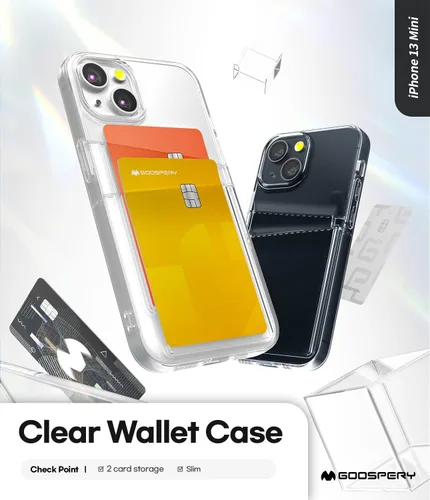 Vista 2 de GOOSPERY Cartera transparente diseñada para iPhone 13 Mini, delgada, fácil de usar, con capacidad para 2 tarjetas, funda protectora de TPU suave