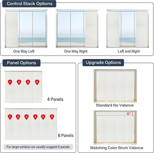 Vista 5 de Persiana vertical de panel deslizante sin cordón, cortina vertical de 4 o 6 rieles para ventana corrediza, puerta de patio y divisor de Beige