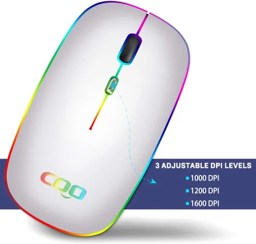 Vista 3 de Ratón inalámbrico COO, ratón Bluetooth recargable delgado con LED Dual Mode Mouse with 3 DPI Levels & Silent Click, Bluetooth 5.1/2.4G Wireless
