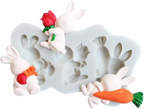Vista 4 de Conejo de Pascua Conejito Fondant Silicona Molde Decoración Herramienta de Decoración de Chocolate Caramelo Pastel Gumpaste Molde de Papel