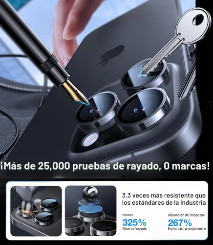 Vista 3 de UltraGlass Protector de lente de cámara para iPhone 16 Pro Max/16 Pro [NO.1 grado militar inastillable], protector de cámara para iPhone 16 Pro Max