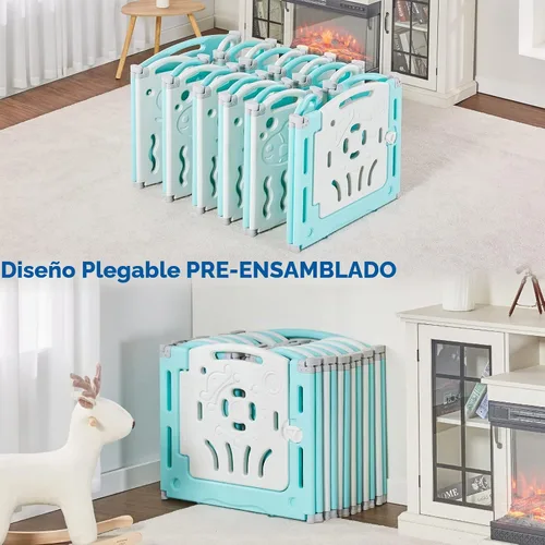 Vista 3 de Albott Centro de juegos de seguridad para niños, 22 paneles, corralito para bebés, centro de actividades para interiores o exteriores, patio de Azul