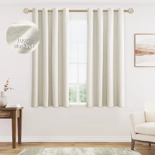 Vista 29 de Beige White Linen Blackout Curtains 90 Length 2 Panels Set for Living Room Bedroom, 100% Black Out Thermal Insulated Linen Drapes, Room Darkening