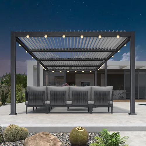 Vista 12 de PURPLE LEAF - Pergola con listones de 11 x 18 pies, marco de aluminio blanco para patios
