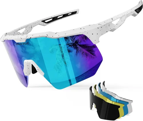 Vista 11 de HAAYOT Gafas de sol deportivas polarizadas para hombres y mujeres, jóvenes, béisbol, ciclismo, correr, softbol, ciclismo, 5 lentes
