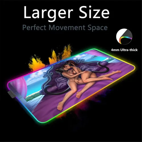 Vista 2 de Mouse Pads Sexy Anime Girl RGB Gaming Mausepad Keyboard Pad Led Seven Colors Mause Pad Expansion Pad Backlit Pad XXL Desk Mat 27.55 inch x12 inch