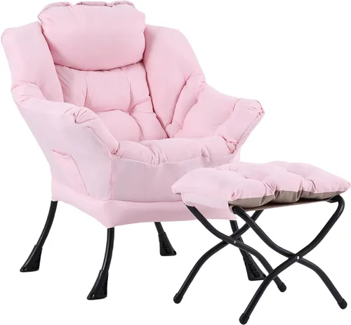 Vista 15 de LITA - Silla perezosa con otomana, sofá tapizado de ocio moderno de acento, silla de lectura contemporánea de salón con reposabrazos y bolsillo