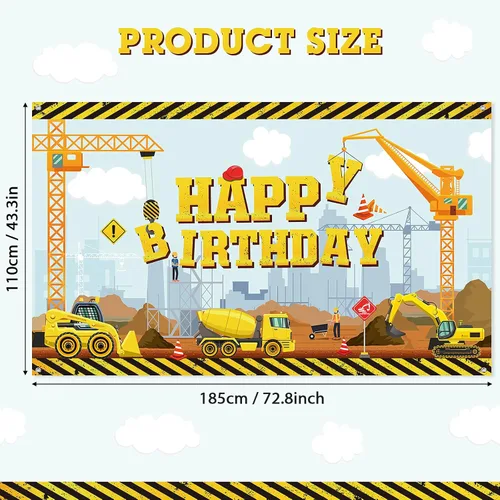 Vista 2 de Irenare Fondo de construcción feliz cumpleaños camión volquete fondo excavadora grúa fiesta de cumpleaños banner excavadora excavadora camión fondo