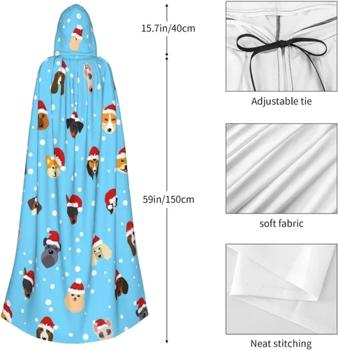 Vista 5 de Dog Wearing Christmas Hat Blue Cloak Halloween Costumes Witch Cloak Hooded Cloak Adult Long Cape Hood