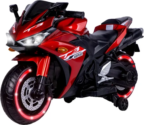 Vista 10 de TAMCO - Motocicleta para niños, motocicleta de 12 V con carreras de mano, freno de pie, rueda ligera, juguetes para niños, bicicleta eléctrica