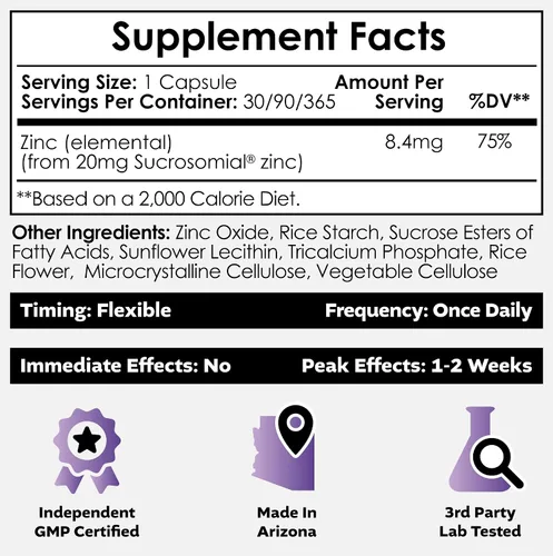 Vista 2 de Nootropics Depot Cápsulas de microzinc 20 mg Suplemento de zinc optimizado 30