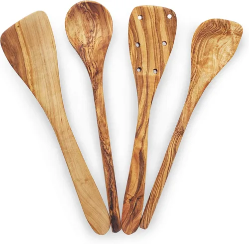 Vista 2 de Forest Decor Utensilios de madera de olivo, utensilios de madera para cocinar, juego de utensilios de madera hechos a mano, utensilios de madera