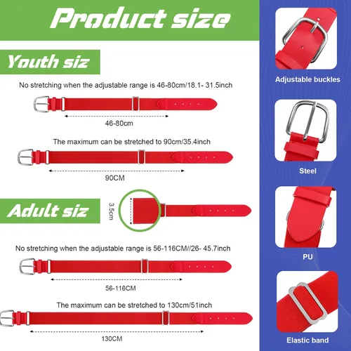 Vista 2 de Hercicy 12 cinturones de béisbol, cinturones de sóftbol a granel para adultos y jóvenes, cinturón de fútbol ajustable para niños y niñas