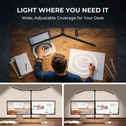 Vista 10 de Lámparas de escritorio LED para oficina en casa, lámpara de escritorio ajustable con brazo oscilante con abrazadera
