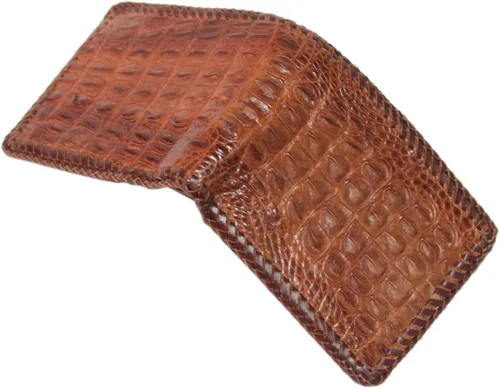 Vista 3 de Cartera de piel de cocodrilo auténtica piel de cocodrilo para hombre color rojo marrón