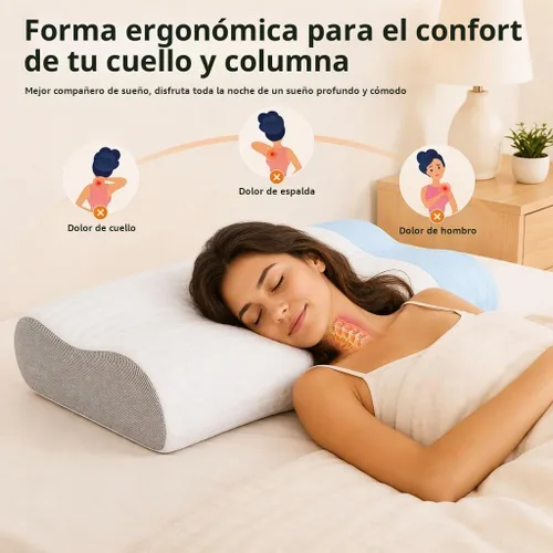 Vista 7 de Almohada de espuma viscoelástica para dolor de cuello, almohada cervical CertiPUR-US® con diseño de doble altura, funda de enfriamiento, soporte