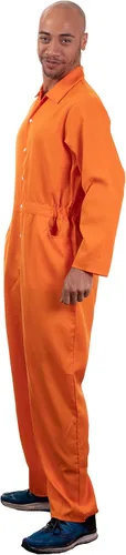 Vista 2 de Mono de prisionero, disfraz naranja de preso unisex para Noche de Brujas, criminal tras las rejas