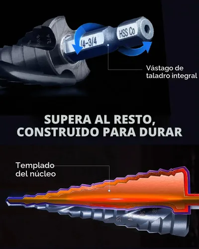 Vista 4 de toolant M35 Broca escalonada de cobalto, 1/4"-1-1/8", TiAlN, vástago