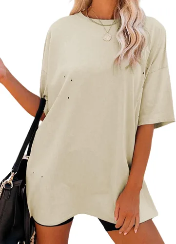 Vista 3 de Remidoo Camiseta casual de manga corta con cuello redondo y manga corta para mujer