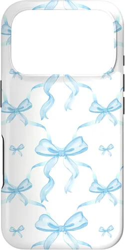 Vista 30 de Cintas y lazos estéticos de color azul claro para iPhone 16 en estuche de acuarela