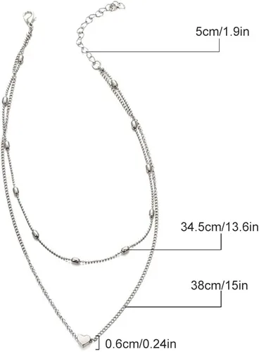 Vista 7 de Collar de gargantilla en capas con colgante de corazón, cadenas de amor, joyería para mujer