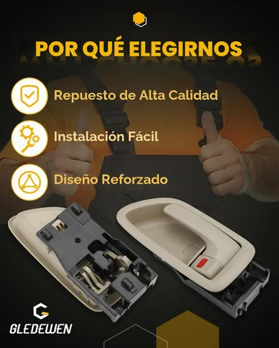 Vista 7 de Juego de manijas de puerta interior con bisel (4 unidades), compatible con Toyota Avalon Sequoia Tundra 2000-2007 (Crew Cabs), beige, delantero