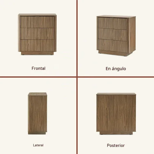 Vista 7 de mopio Brooklyn – Cómoda de 3 cajones para dormitorio, cómoda organizadora de madera, estilo granja moderna, mesita de noche alta, seguridad Nogal