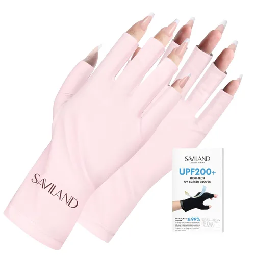 Vista 9 de SAVILAND Guantes UV para uñas: guantes profesionales UPF200+ U V para manicura de gel, anti UVA y UVB 999+ guantes para lámpara de uñas de gel