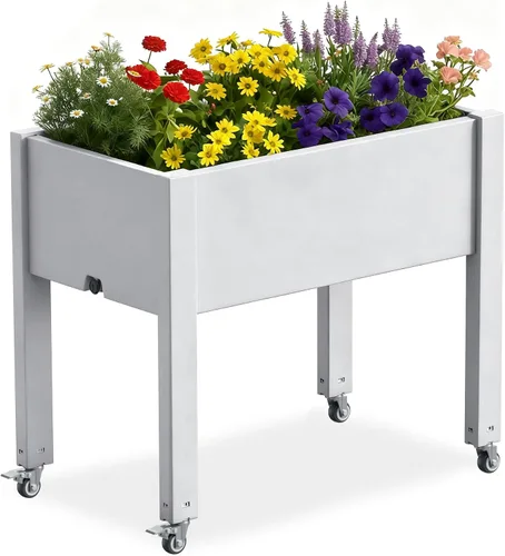 Vista 9 de PatioZen Cama de jardín elevada de 14 galones, maceta elevada de riego automático con tapón de drenaje y medidor para verduras, flores, hierbas Ashen