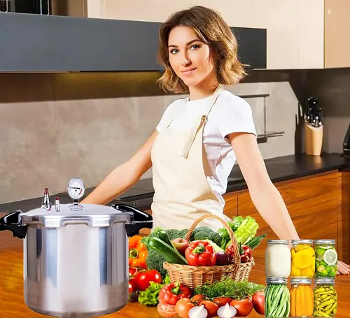 Vista 4 de Ollas a presión de alta capacidad con estante para cocinar olla a presión de conservas de 15 cuartos con manómetro Válvula de seguridad a prueba