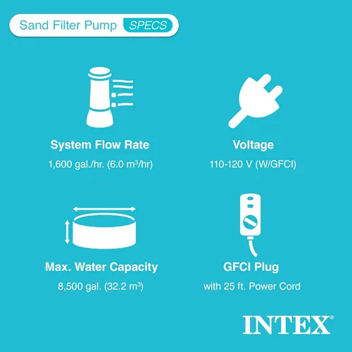 Vista 3 de Intex 26675EG Krystal Clear 1600 GPH Bomba de filtro de arena para piscinas sobre el suelo con OptiFlow Paquete de 2 filtros de sílice pura de alta