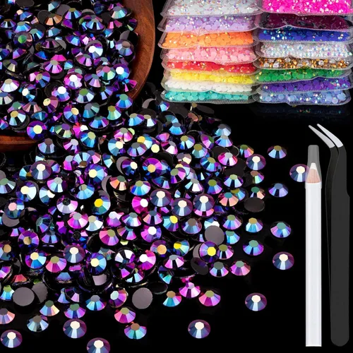 Vista 62 de 5000 piezas de 2mm de strass de resina a granel, strass de gel negros con parte posterior plana y redonda para embellecer sin termoadhesión, gemas