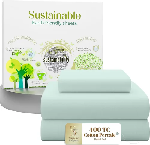 Vista 13 de Purity Home - Juego de sábanas 100% algodón de 400 hilos, percal refrescante, con bolsillo profundo elástico, ropa de cama de 3 piezas, lujo