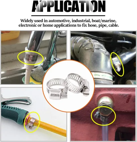 Vista 7 de Pinzas de abrazadera de manguera de engranaje helicoidal ajustables [8 a 0.472 in], kit surtido de abrazaderas para tubería de combustible, acero