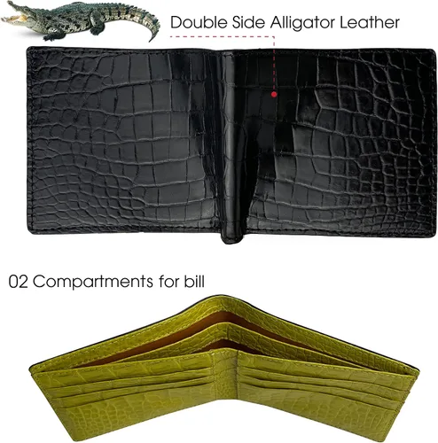 Vista 2 de Cartera hecha a mano de cocodrilo cocodrilo vientre Hornback cartera de cuero genuino RFID bloqueo hecho por artesano vietnamita, Bifold - Negro