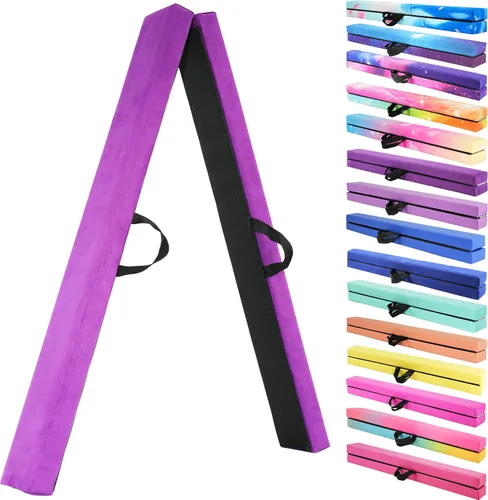 Vista 16 de FC FUNCHEER - Viga de equilibrio plegable, viga de suelo para gimnasia, equipo de gimnasia para niños, base de madera, fondo antideslizante y bolsa
