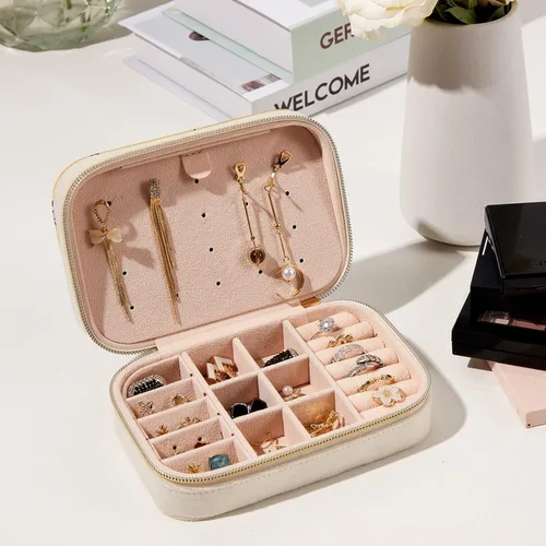 Vista 7 de IEDHFNGDBFV Flannel Small Jewelry Box Travel Jewelry Box Organizer for Women Girl Zipper Portable Jewelry Case for Ring, Pendant, Earring, Necklace