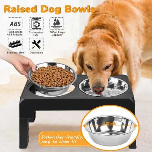 Vista 4 de URPOWER Cuencos elevados para perros, soporte de cuenco elevado ajustable Negro