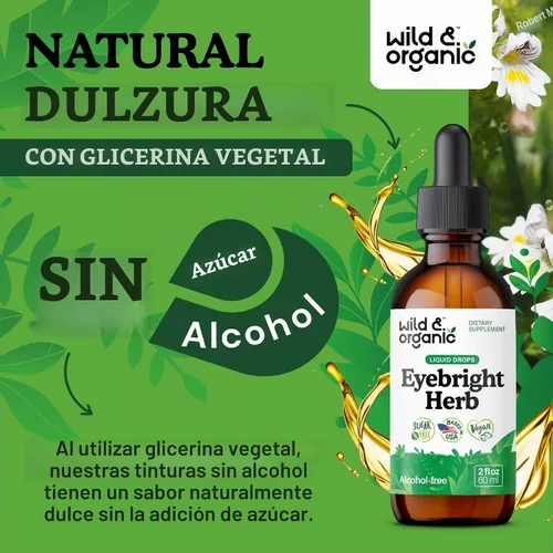 Vista 6 de Wild & Organic Eyebright Herb Tintura - Suplemento de soporte ocular - 2 fl oz