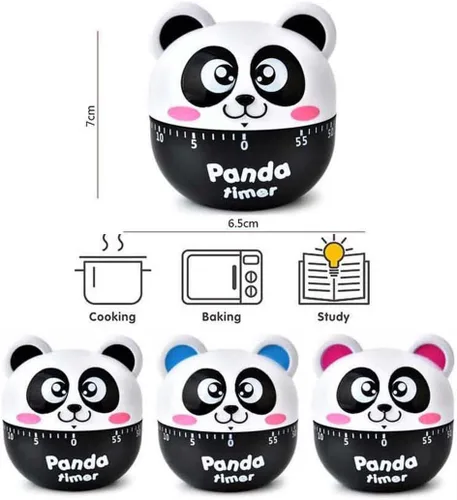 Vista 3 de Temporizador de maquinaria de panda de dibujos animados de tamaño mini 60 minutos Temporizadores de cocina mecánica Reloj contadores de alarma Negro