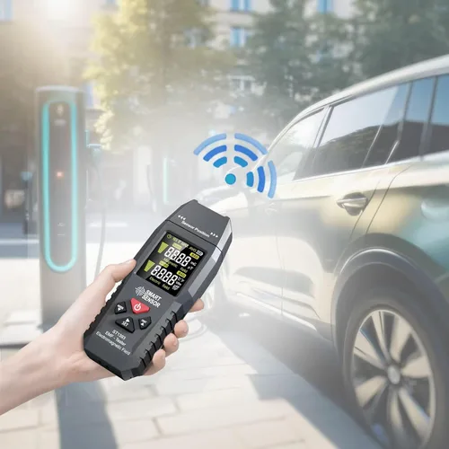 Vista 7 de Medidor EMF, probador de EMF LCD portátil, detector de radiación de campo electromagnético digital para el hogar, oficina, automóvil, vehículo
