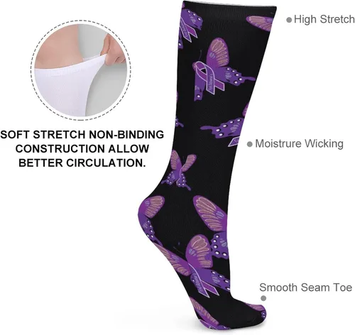 Vista 3 de Alzheimers - Calcetines de tubo para mujer con diseño de mariposa de concienciación de Alzheimers para mujer, calcetines de cosplay de alto grosor